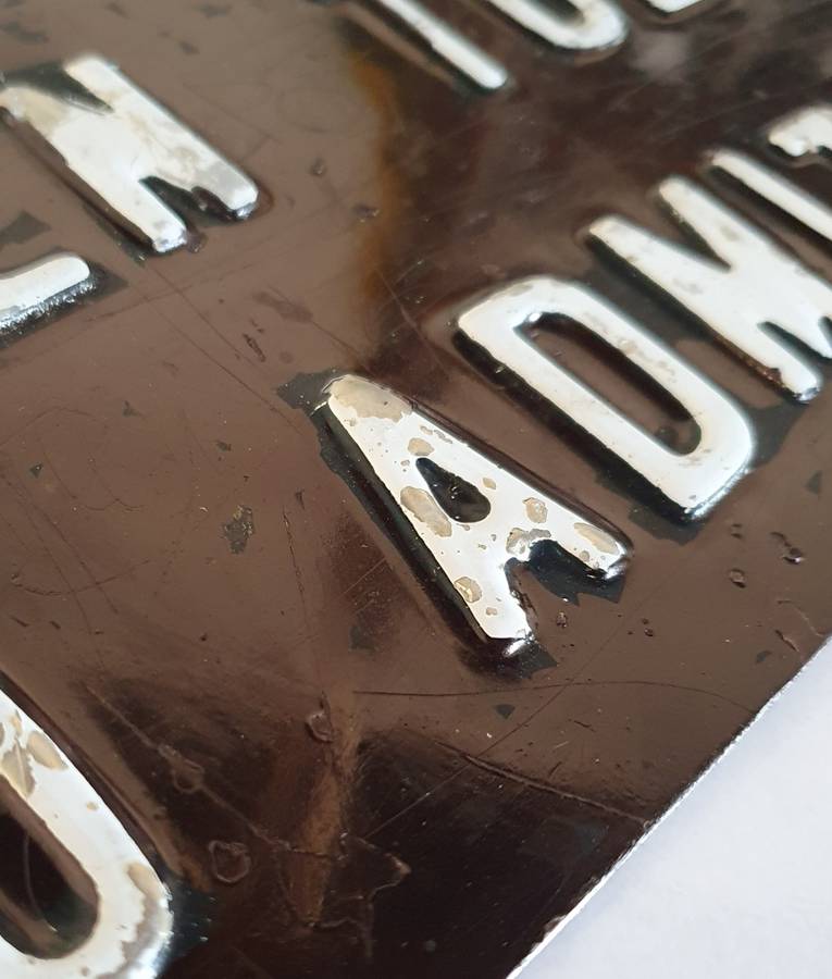 130 X MORE ITEMS ON SAME AUCTION !!VINTAGE SOLID THICK METAL PLATE SIGN.