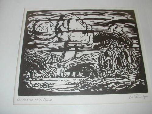 ORIGINAL PIERNEEF PHOTOLITHOGRAPH ETCHING. LANDSCAPE WITH HOUSE.