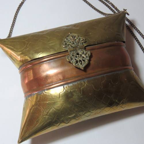 Vintage brass and copper fashion clutch bag