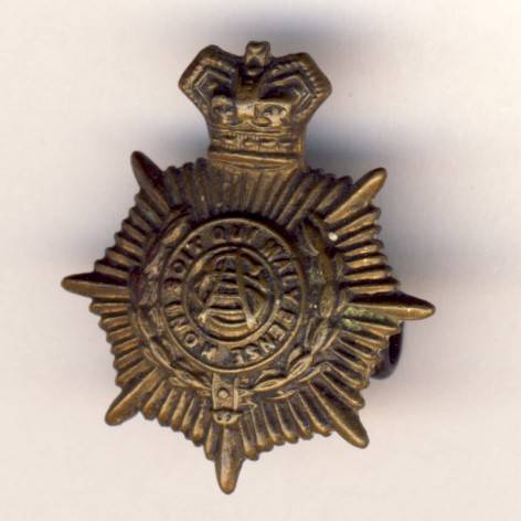 Great Britain Army Service corps collar badge - Queen Victoria Crown - brass - lugs intact