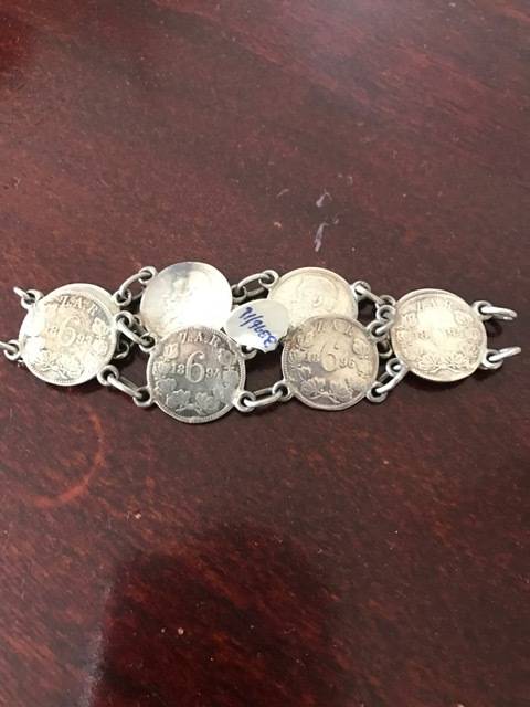 1893 1894 1895 1896 6d silver ZAR coin bracelet 8 coins total