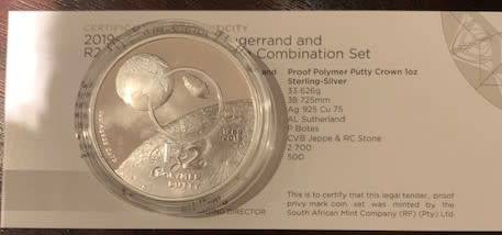 2019 Proof R2 Crown South Africa Invention series Polymer Putty Silver 1oz coin with cert, no box