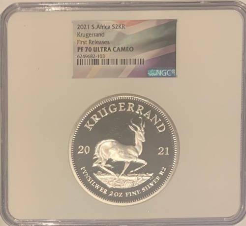 PERFECT 2021 Proof 2oz Silver Krugerrand NGC graded PF70 First Releases