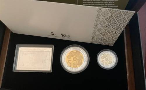 UNIQUE! 2021 100 year anniversary Reserve Bank proof R5 coin and silver Crown and banknote set