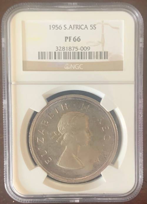 HIGH GRADE - 1956 Proof 5 shilling Crown Silver Union coin PF66 NGC graded - only 1700 minted