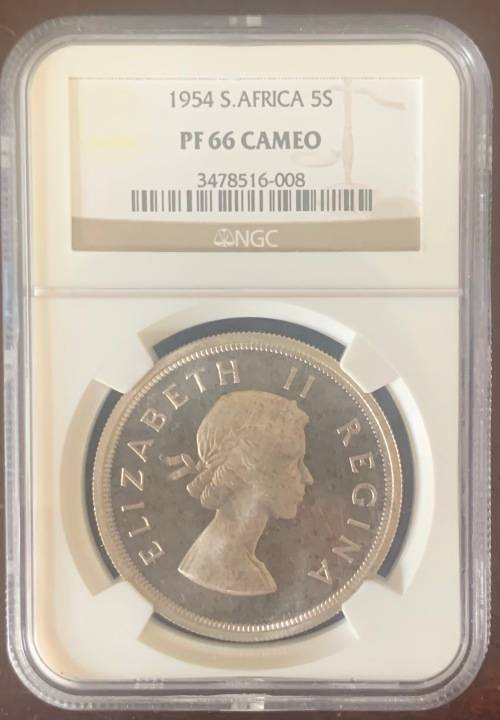 HIGH GRADE - 1954 Proof 5 shilling Crown Silver Union coin PF66 CAMEO NGC graded only 3150 minted