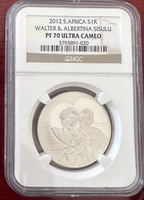 2012 PF70 Proof Protea R1 Silver Walter Sisulu coin NGC graded