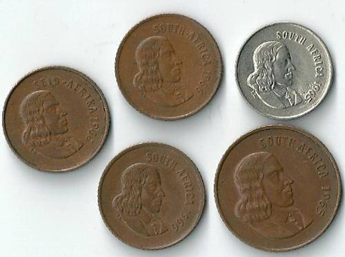 lot of 5 coins, 3 X 1966 1c, 1 X 2c 1965 , 1 X 5c1965