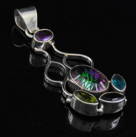 Magnificent Sterling Silver Pendant !!! 6.5 cts MYSTIC  TOPAZ & Gems GALORE