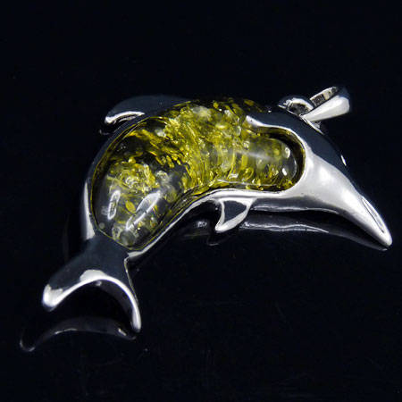 ***LAST ONE*** Stunningly GORGEOUS !!! Green AMBER Dolphin Pendant