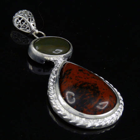 NATURAL AGATE & GORGEOUS OBSIDIAN SILVER PENDANT