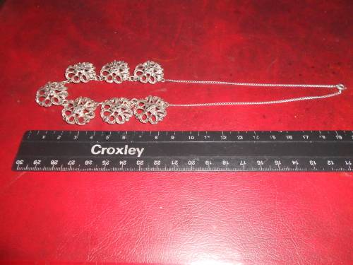 Beautiful Vintage 1940's Marcasite Necklace, Floral Design, 40cm Long, silver chain, Gd Con