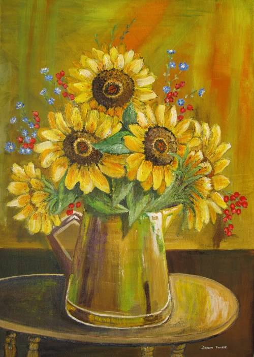 Sunflower arrangement (594x420x18mm) acrylic painting by Doreen Fourie