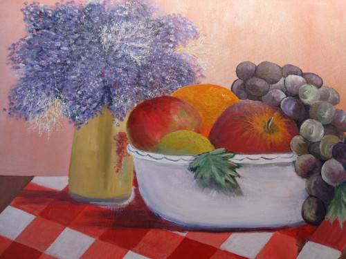 Original Flower and Fruit acrylic painting (594x420x18mm) by Doreen Fourie