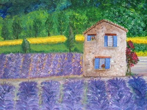Lavender field in Provance 450x350x37 acrylic painting by Doreen Fourie