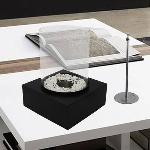 Ethanol Burner - Round with Stones - Black