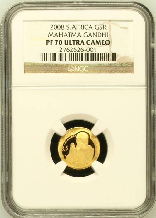 2008 Mahatma Gandhi *** PF70UC *** Protea Gold 1/10th *** FINEST KNOWN!!!