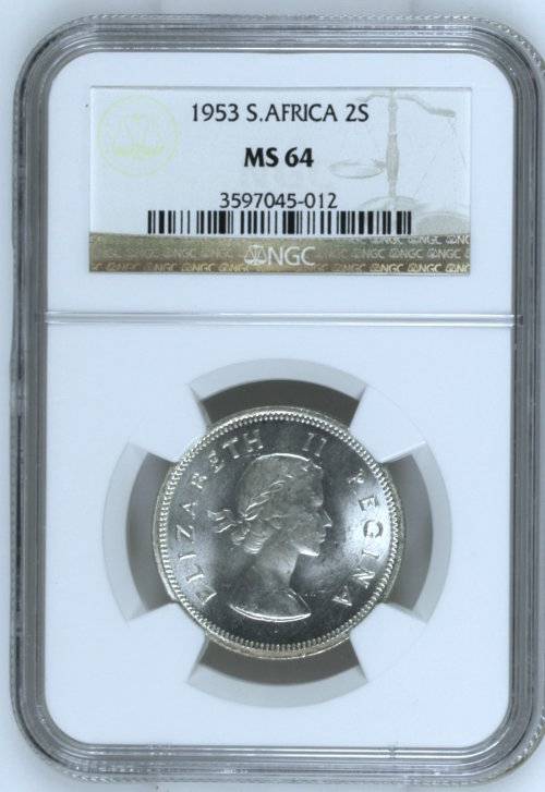 *** 1953 Two Shilling (2/-) *** MS64 *** Union of South Africa *** Queen Elizabeth II ***