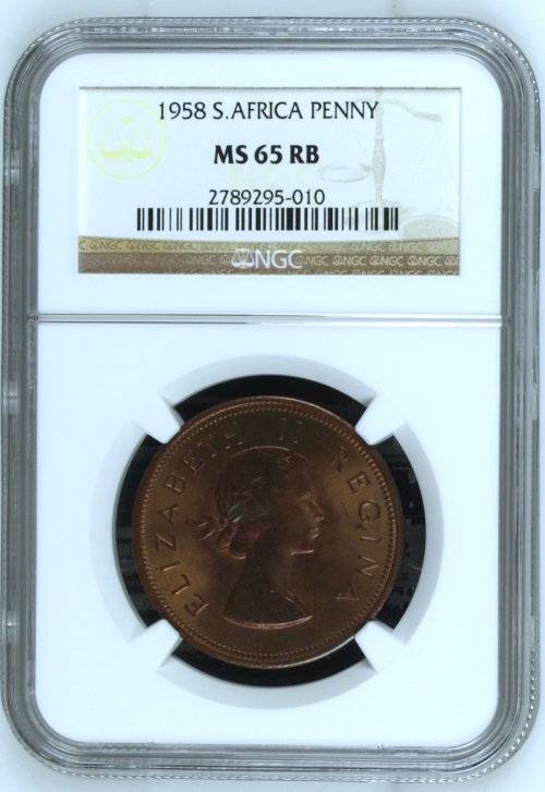 *** 1958 Penny (1p) *** MS65RB *** Union of South Africa *** Queen Elizabeth II ***