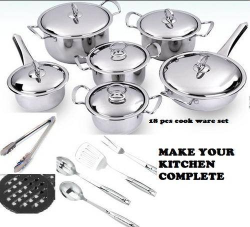New Arrival 18 PIECES CAPSULATED STAINLESS STEEL, VERY HEAVY BOTTOM COOKWARE SET WITH STAINLESS LIDS