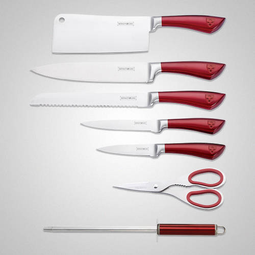 Royalty Line 8-Piece Stainless Steel Knife Set With Rotating Stand - Burgundy