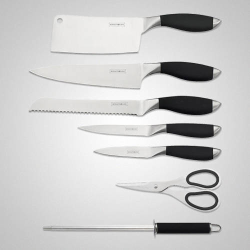 Royalty Line 8-Piece Stainless Steel Knife Set With Rotating Stand - Black
