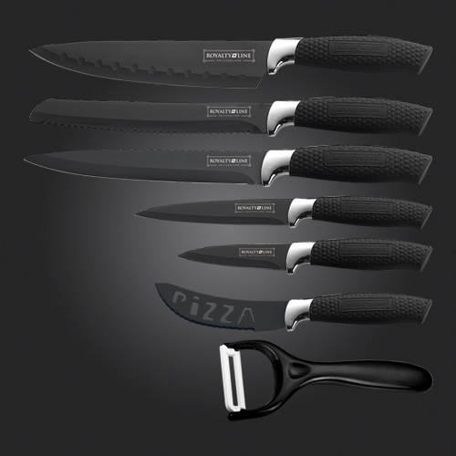 Royalty Line Steel Black Knife Set - 6 Piece Stainless  + FREE BONUS (PEELER)