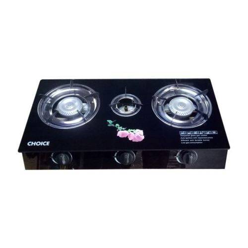 3 Burner Rose Flower Tempered Glass Panel Gas Stove