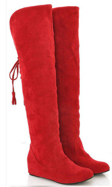 422s061 Knee-high Snow Boots, insole heel, warm lambswool inside, Size 34-43, red