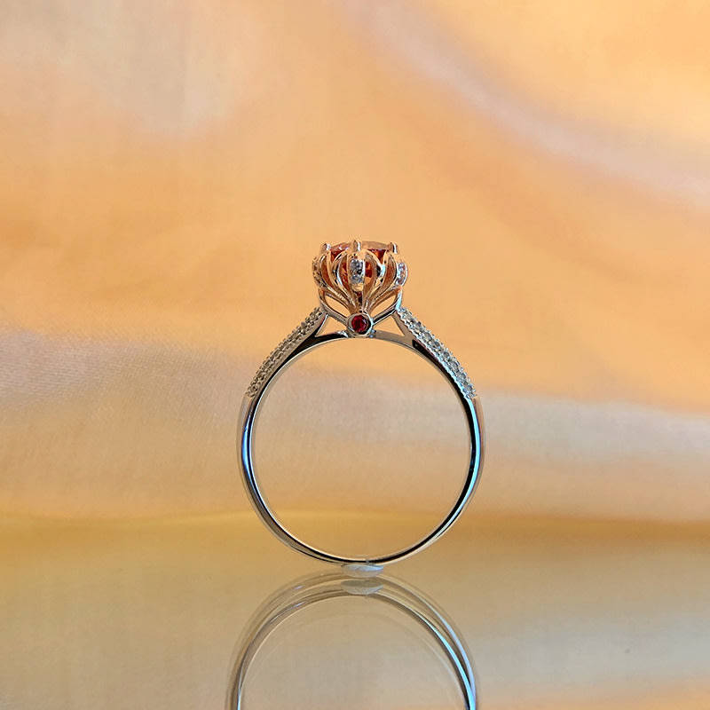 6.5mm Garnet Red VVS1 Moissanite Solitaire Ring | 18K White Gold Over 925 Sterling Silver