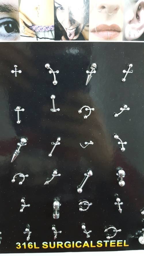 BODY PIERCING-SURGICAL STEEL-MIXED DESIGNS-36 PIECES BARGAIN