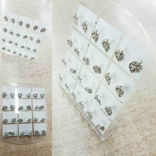 STUD EARRINGS-SPARKLING ZIRCON DIAMONDS*12 PAIRS*/15 DESIGNS TO CHOOSE FROM