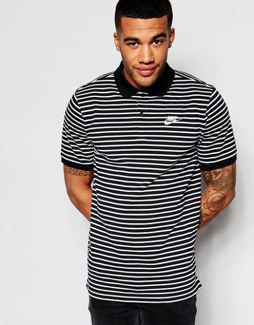 Original Mens Nike Striped Polo In Black 832873 010 Size Medium