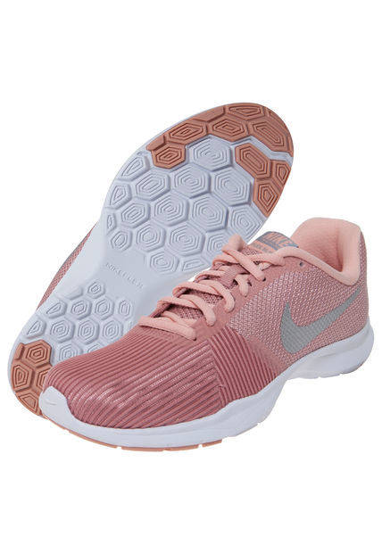 Original Women's Nike Flex Bijoux Rust Pink/ Metallic Silver 881863 610 Size UK 6.5 (SA 6.5)