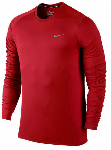 Original Nike DRI-FIT Long-sleeve Running Dry Miler Top in Red AT3949 687 Size Medium