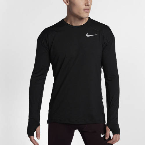 Original Mens NIKE Dri-Fit Element Running Crew Neck Sweat Black 910034 010 Size Large
