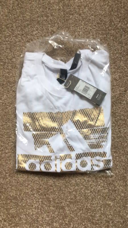 Original Men's adidas Must Have Foil T-Shirt White/ Gold CK7606 Size Large