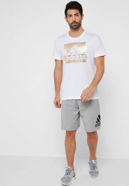Original Men's adidas Must Have Foil T-Shirt White/ Gold CK7606 Size Large