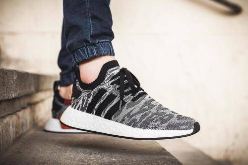 Original Mens adidas NMD_R2 Primeknit Core Black/ White BY9409 Size UK 8 (SA 8)