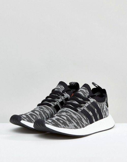 Original Mens adidas NMD_R2 Primeknit Core Black/ White BY9409 Size UK 8 (SA 8)