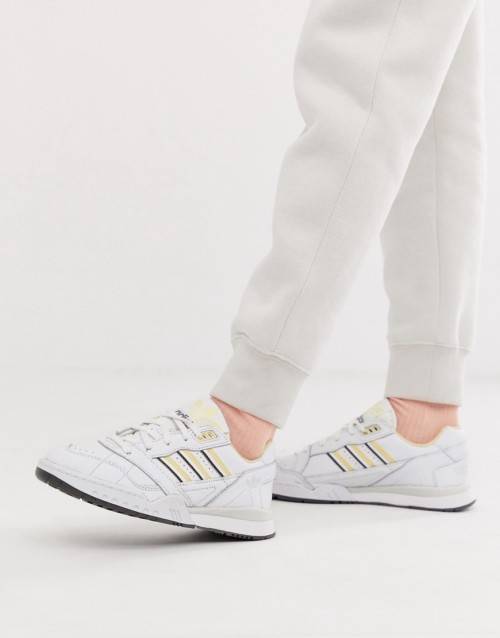 Original Mens adidas A.R Trainers White/Yellow BD7840 Size UK 9 (SA 9)