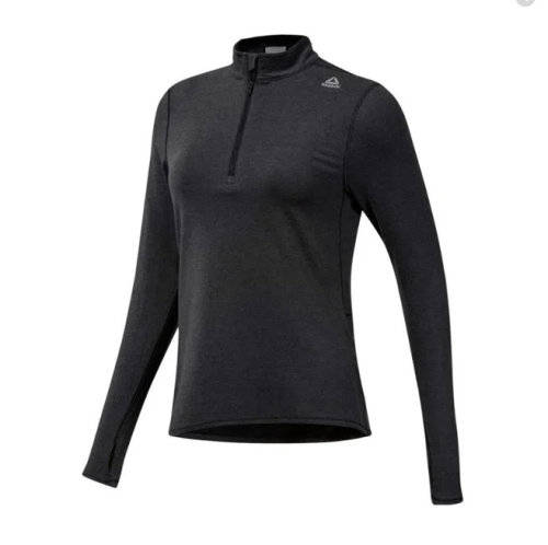 Original Womens Reebok RUNNING ESSENTIALS QUARTER-ZIP TOP BLACK DU4223 Size Medium