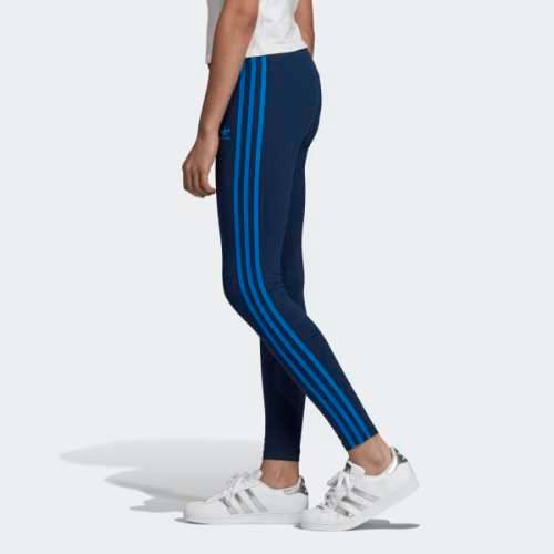 Original Women's adidas 3 stripe Tights Blue EJ9022 Size Medium