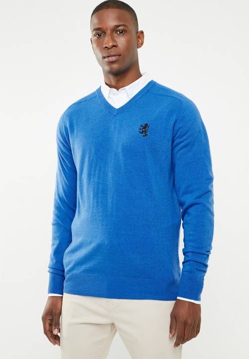 Original Mens PRINGLE Charleston V-neck Knit Azure/Blue Size XL