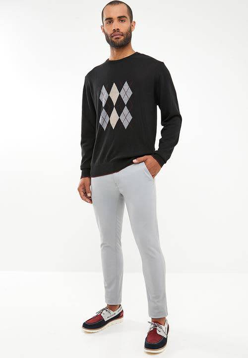 Original Mens PRINGLE Archie Argyle Round Neck knit Black Tailor Fit Size Extra Large