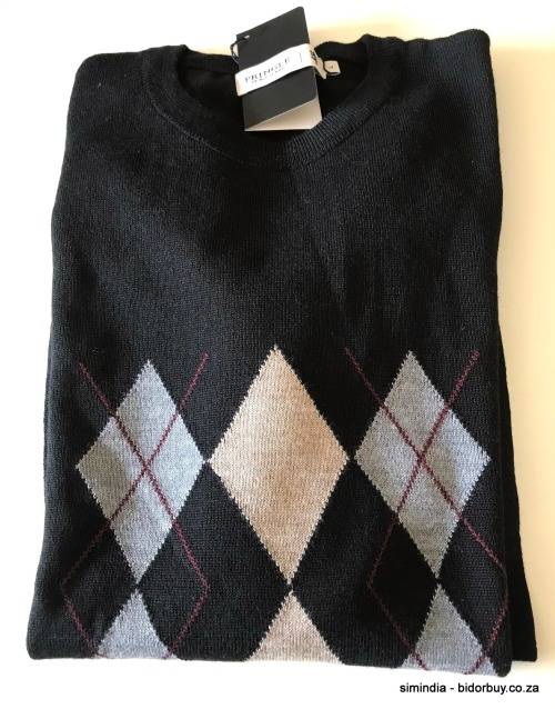 Original Mens PRINGLE Archie Argyle Round Neck knit Black Tailor Fit Size Extra Large