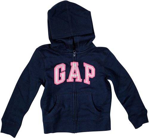 Original GAP Girls Logo Full ZIP Hoodie Fleece Warm (USED) Navy/Pink/White Glitter Size XXL