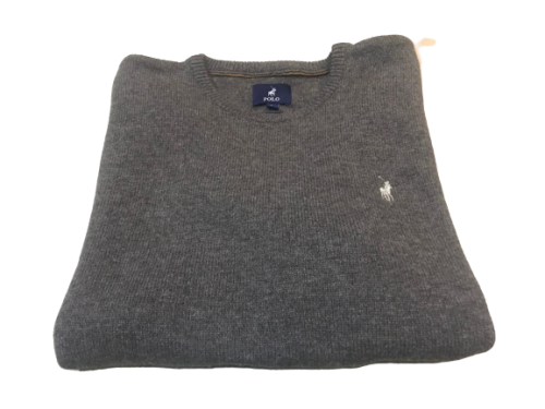 Original Mens POLO Long Sleeves Round Neck 100% Lambswool Fawn Brown/Stone Size Large