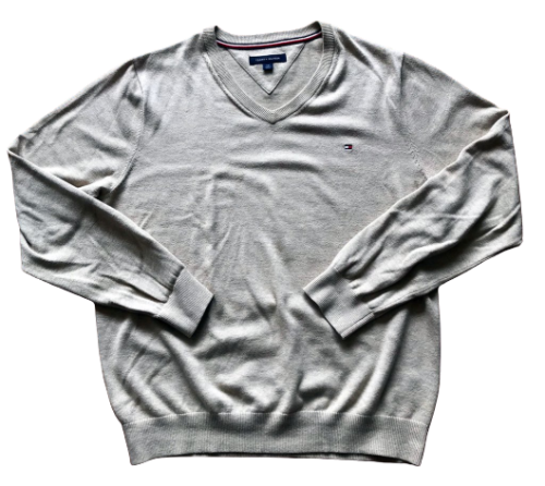 Original Men's Tommy Hilfiger Pacific V-Neck LS Pullover Sweater Beige (USED) Size Large
