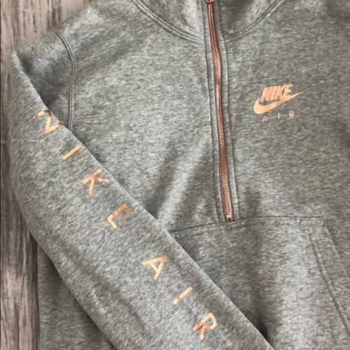 Original NIKE Womens Sportswear 1/2 ZIP Fleece Top Grey/ Rose Gold CJ4938 063 Size Medium